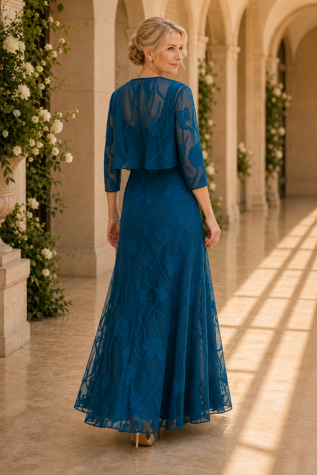 Florales Burnout-Maxikleid mit kurzer Jacke