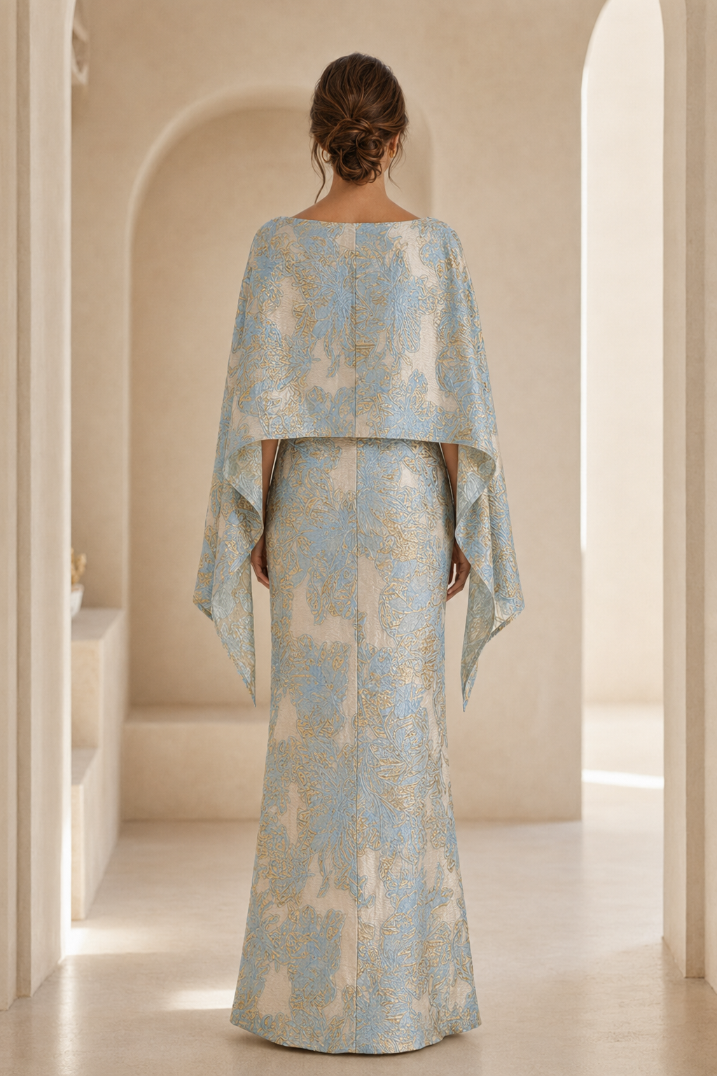 Jacquard-Cape-Maxi-Abendkleid