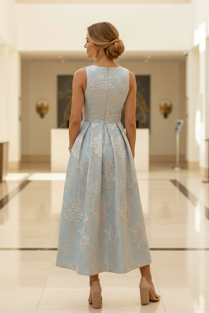 Florales Jacquard-Wickeloberteil Midi-Kleid mit Taschen