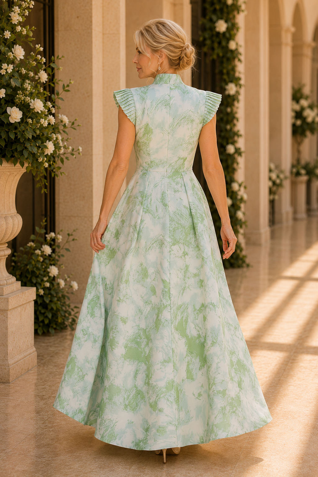 Plissierter Kragen A-Linien Maxikleid mit Flügelärmeln
