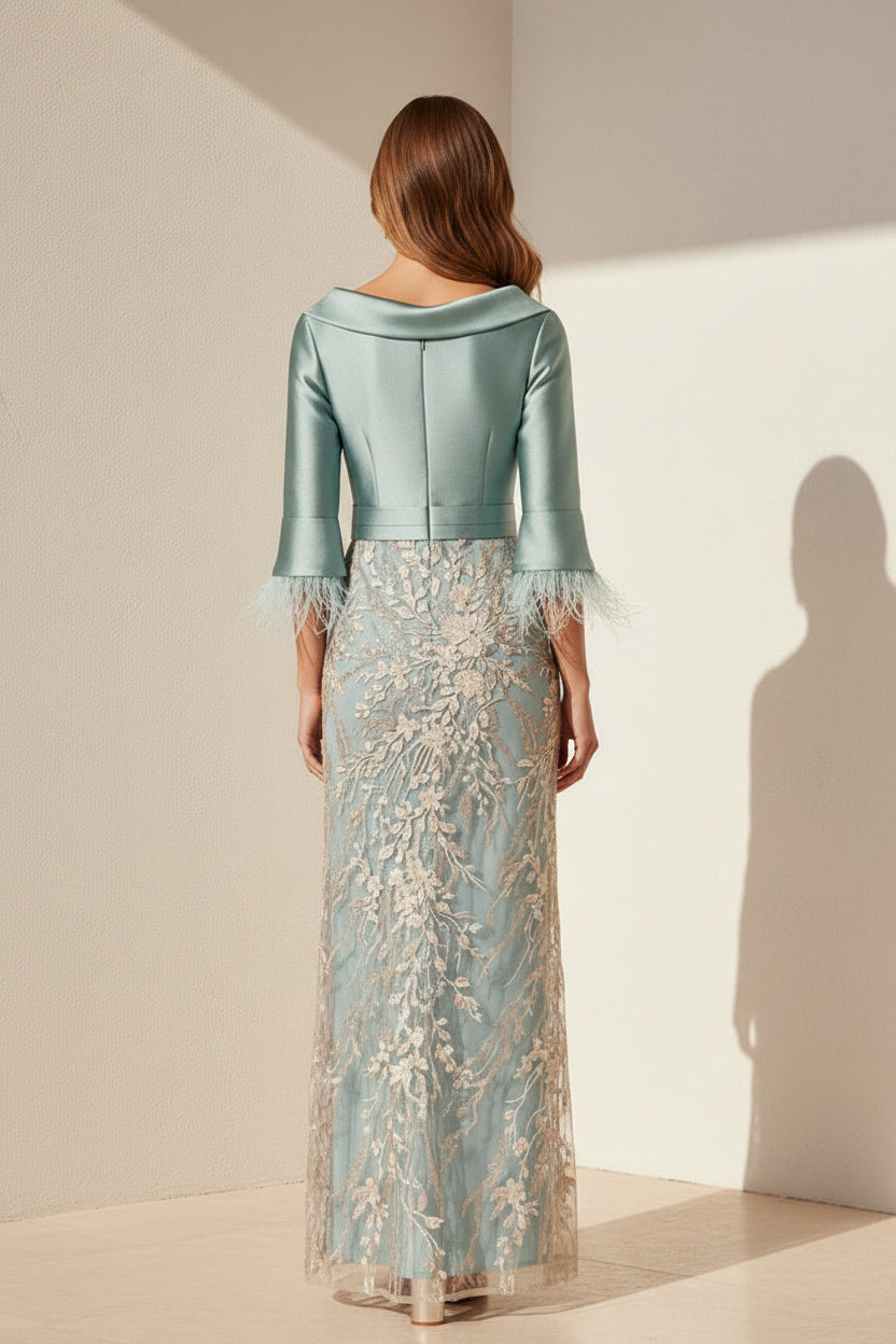 Federärmel-Kleid aus Mikado mit Spitzenapplikationen