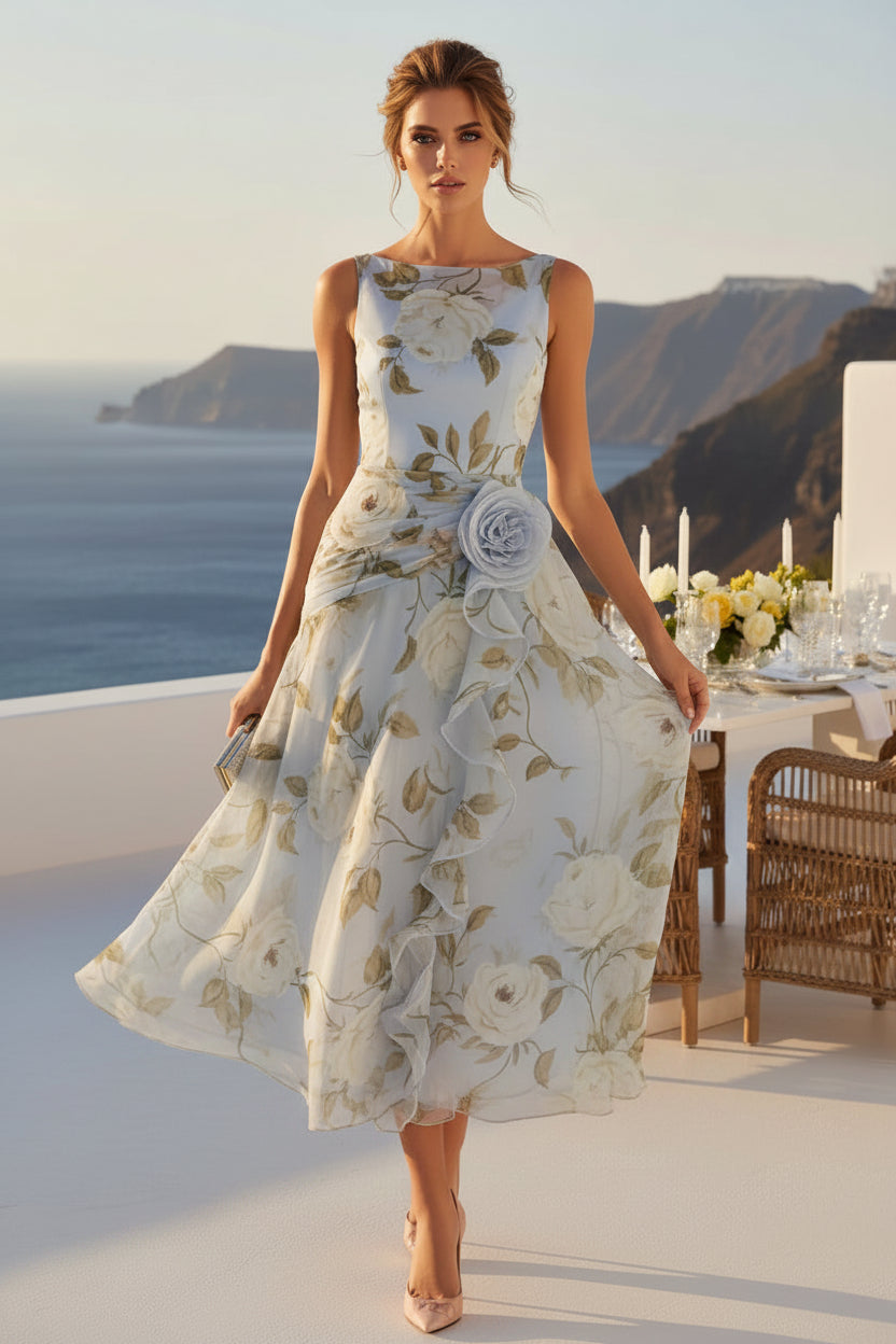 Florales Organza A-Linien-Kleid mit 3D-Blume