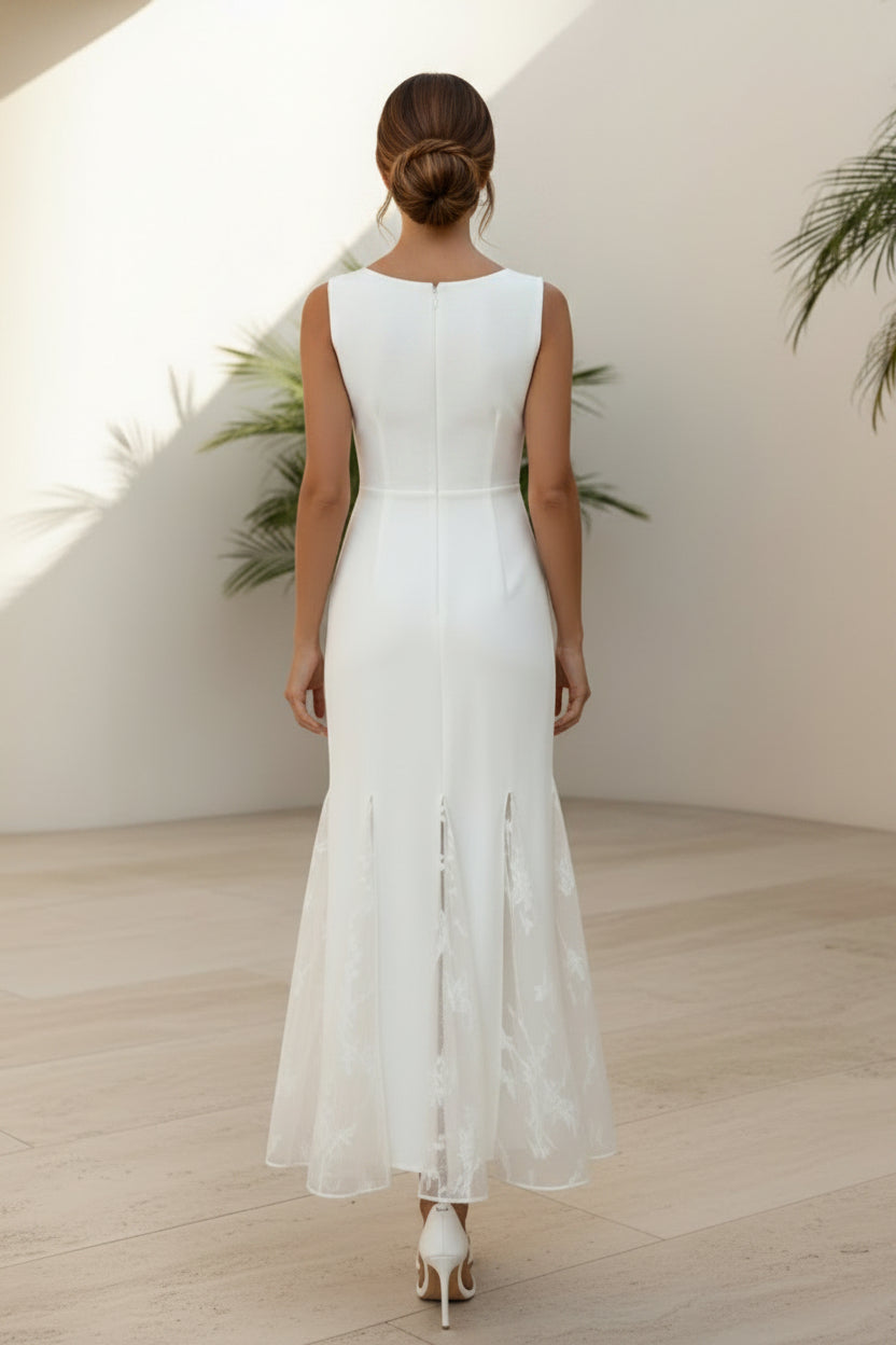 Ärmelloses Meerjungfrauen-Midikleid mit Spitzensaum