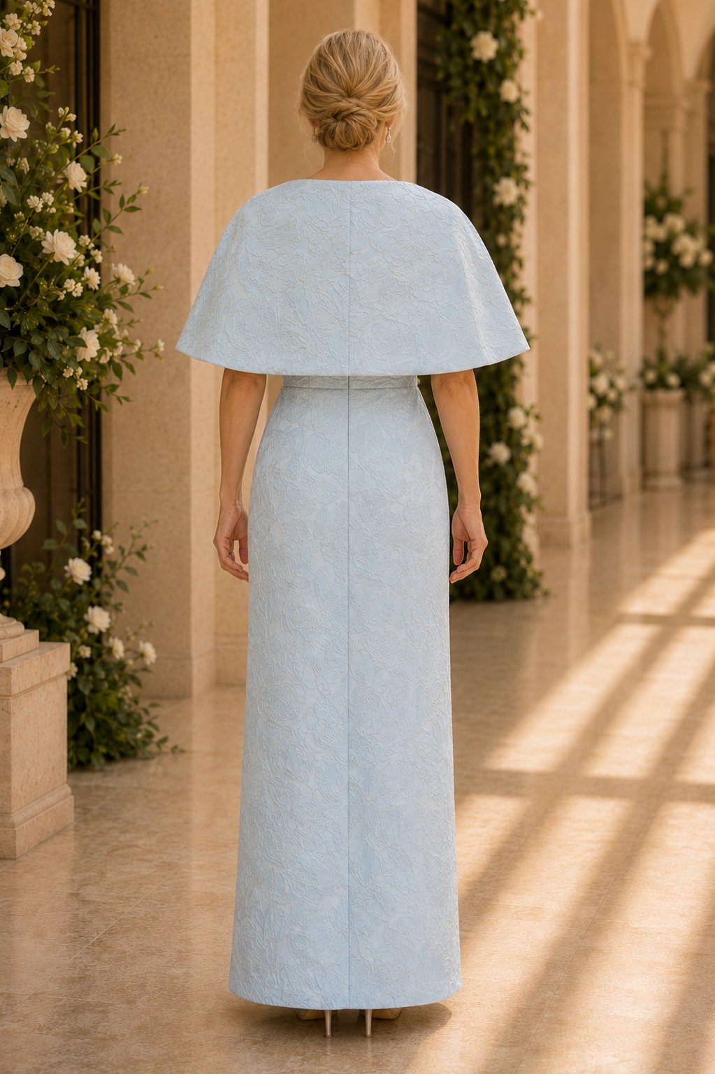 Jacquard-Säulenkleid mit Capelet und Schleifendetail