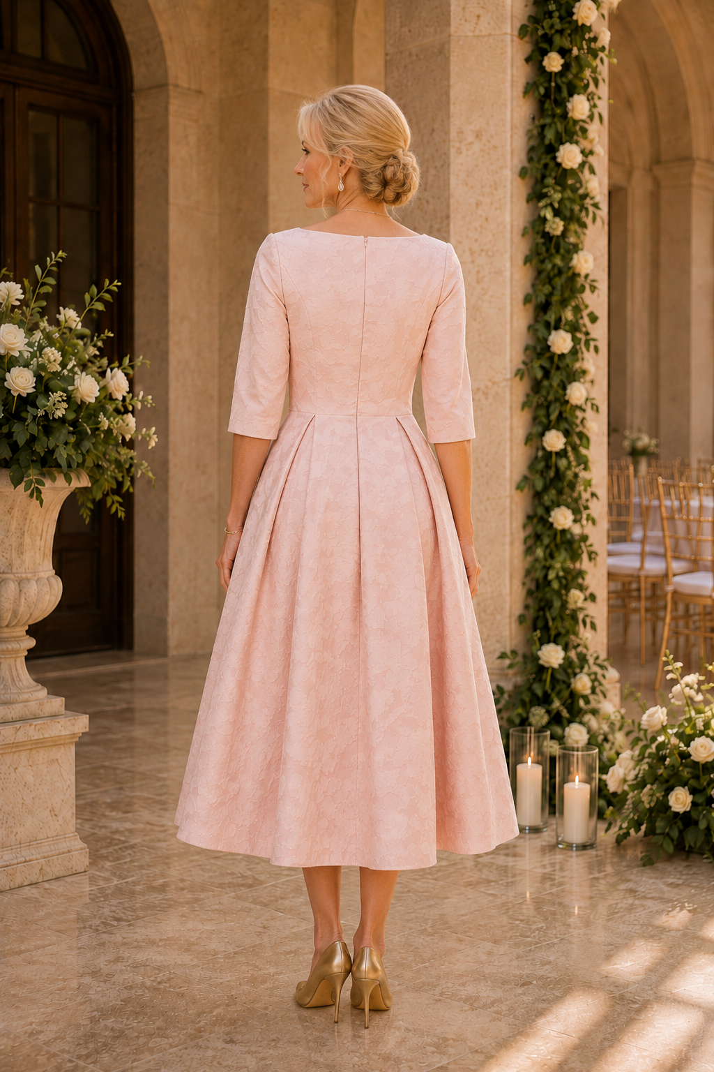 Jacquard-Teekleid mit 3/4-Ärmeln