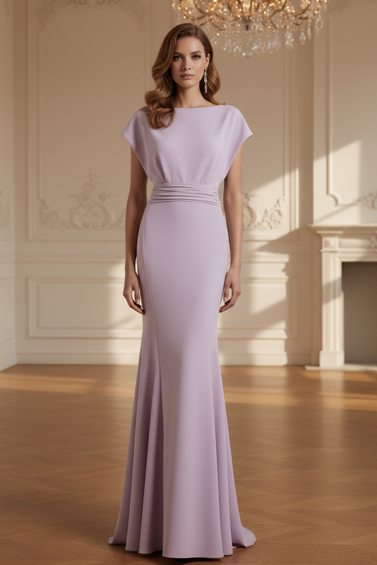 Meerjungfrauen-Abendkleid mit U-Boot-Ausschnitt und geraffter Taille