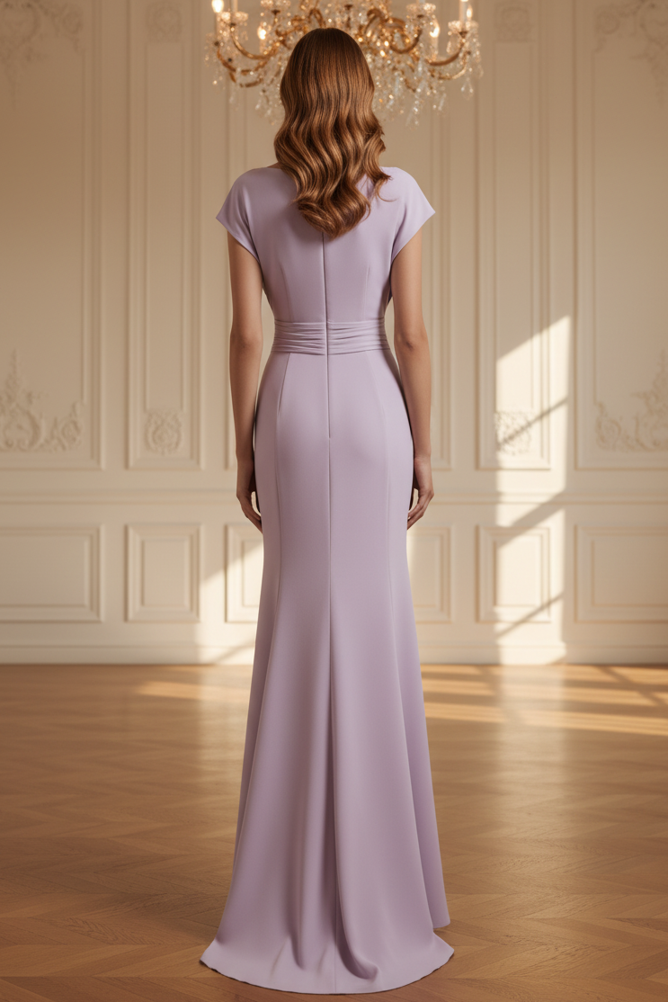 Meerjungfrauen-Abendkleid mit U-Boot-Ausschnitt und geraffter Taille