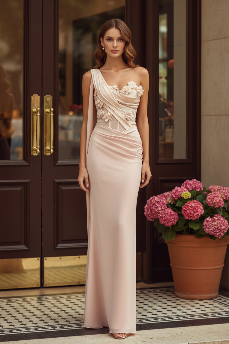 Abendkleid mit 3D-Blumenkorsett und einer Schulter