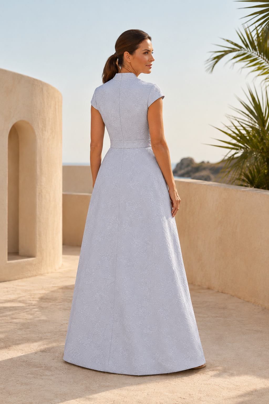 Jacquardkleid mit V-Ausschnitt und 3D-Blume