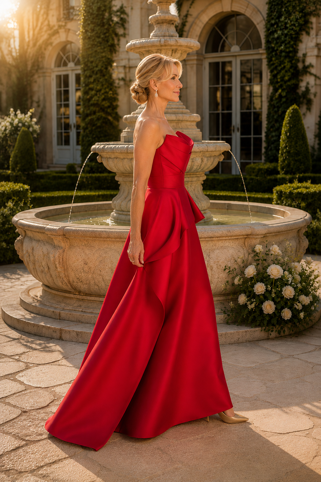 Trägerloses Peplum A-Linien Satin-Abendkleid