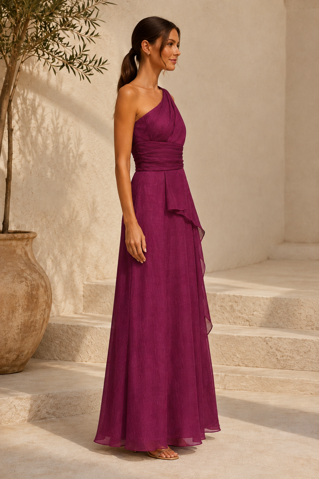 One-Shoulder A-Linien Chiffon-Abendkleid