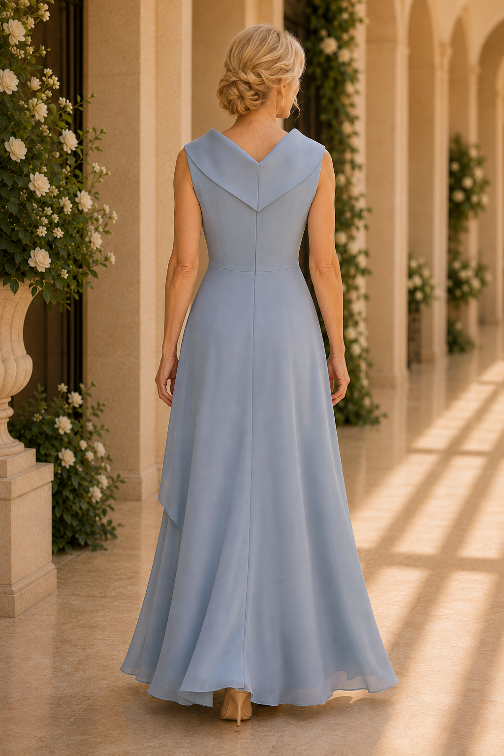 Blumenbesticktes A-Linien-Kleid mit Schalkragen