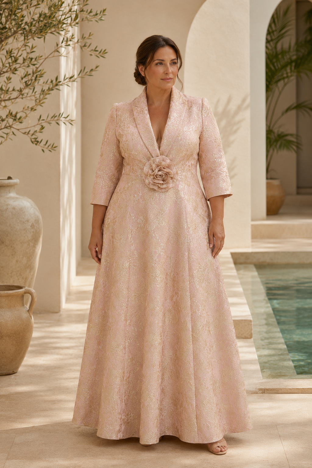 Elegantes A-Linien-Abendkleid aus metallischem Jacquard