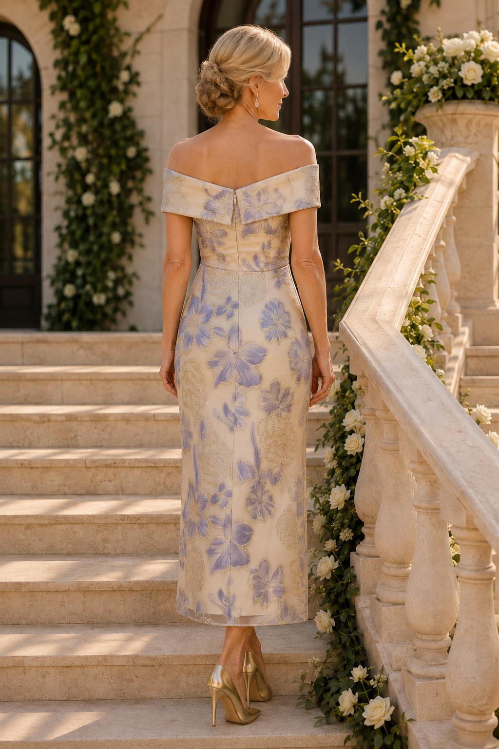 Carmenkleid aus floralem Jacquard