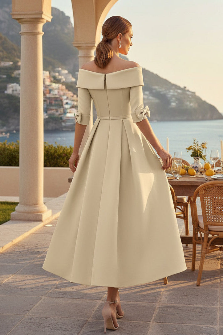 Off-Shoulder A-Linien-Kleid in Teelänge mit Schleife