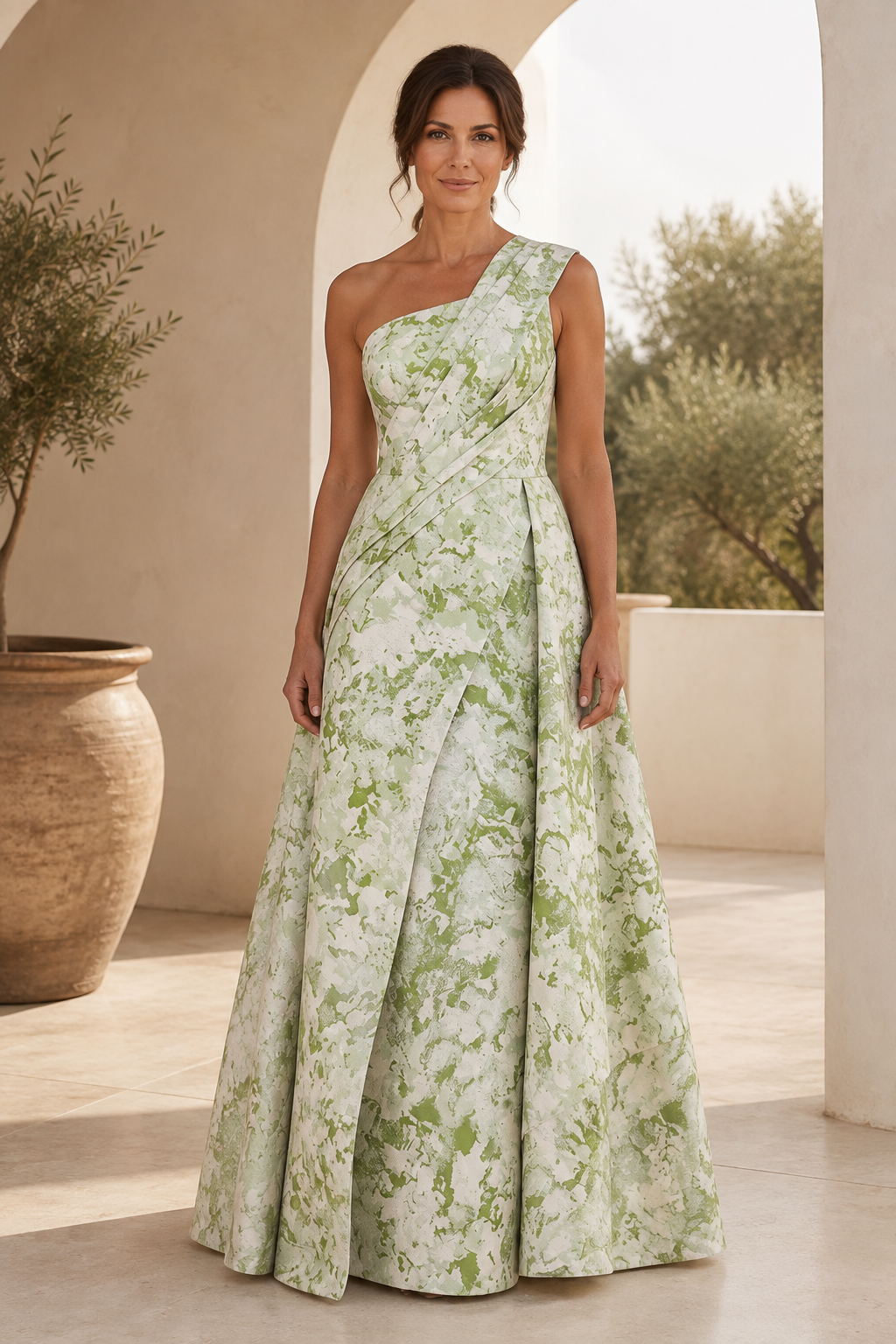 One-Shoulder Abendkleid in A-Linie mit Blumenmuster