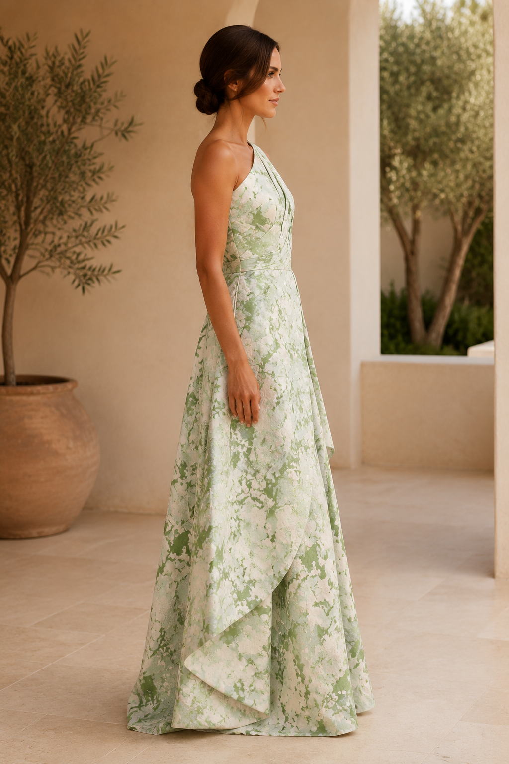 One-Shoulder Abendkleid in A-Linie mit Blumenmuster