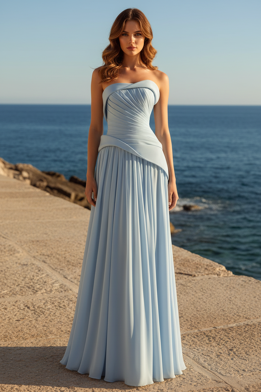 Trägerloses, plissiertes Korsett-A-Linien-Kleid