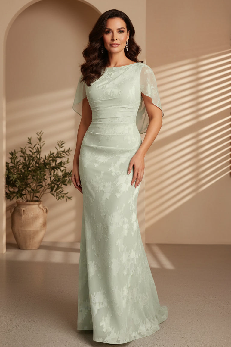 Raffiniertes Jacquard-Kleid mit Blumenmuster und Cape-Rücken