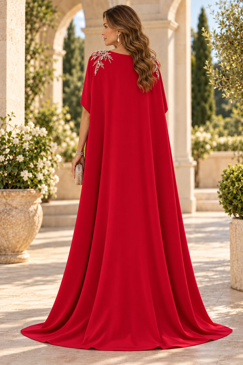 Embellished Cape Mermaid Evening Gown