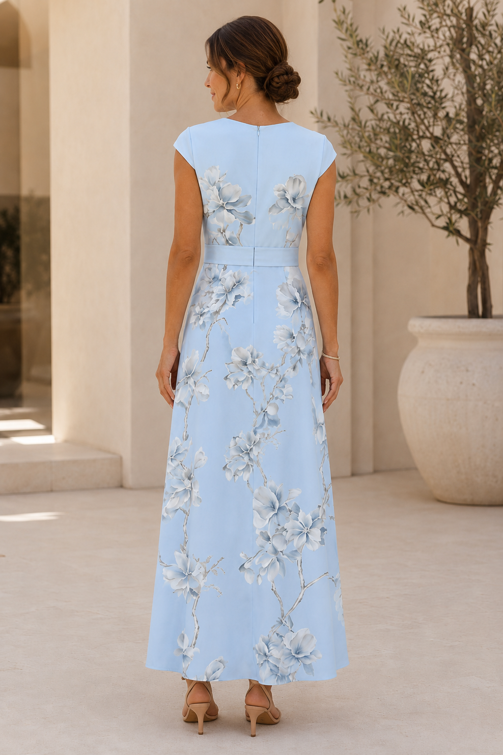 Geblümtes A-Linien Midikleid mit Kappenärmeln