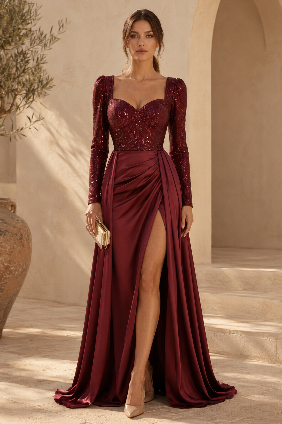 Pailletten-Korsettkleid mit hohem Schlitz