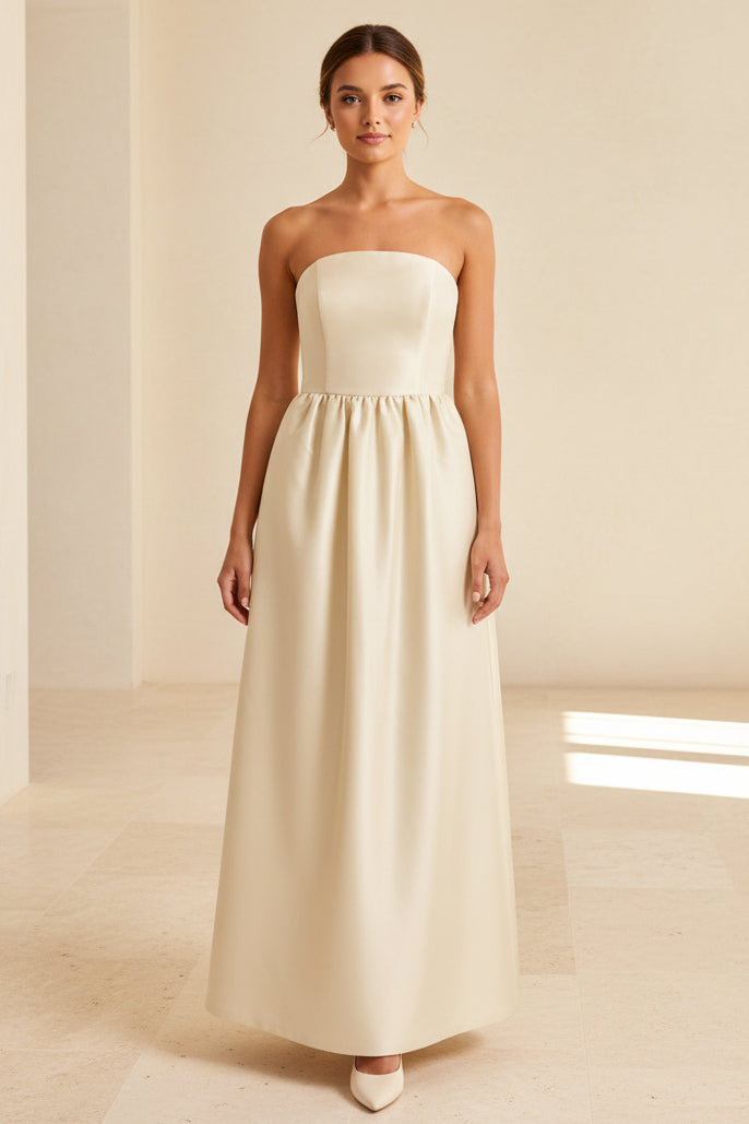 Trägerloses A-Linien-Maxikleid mit geraffter Taille