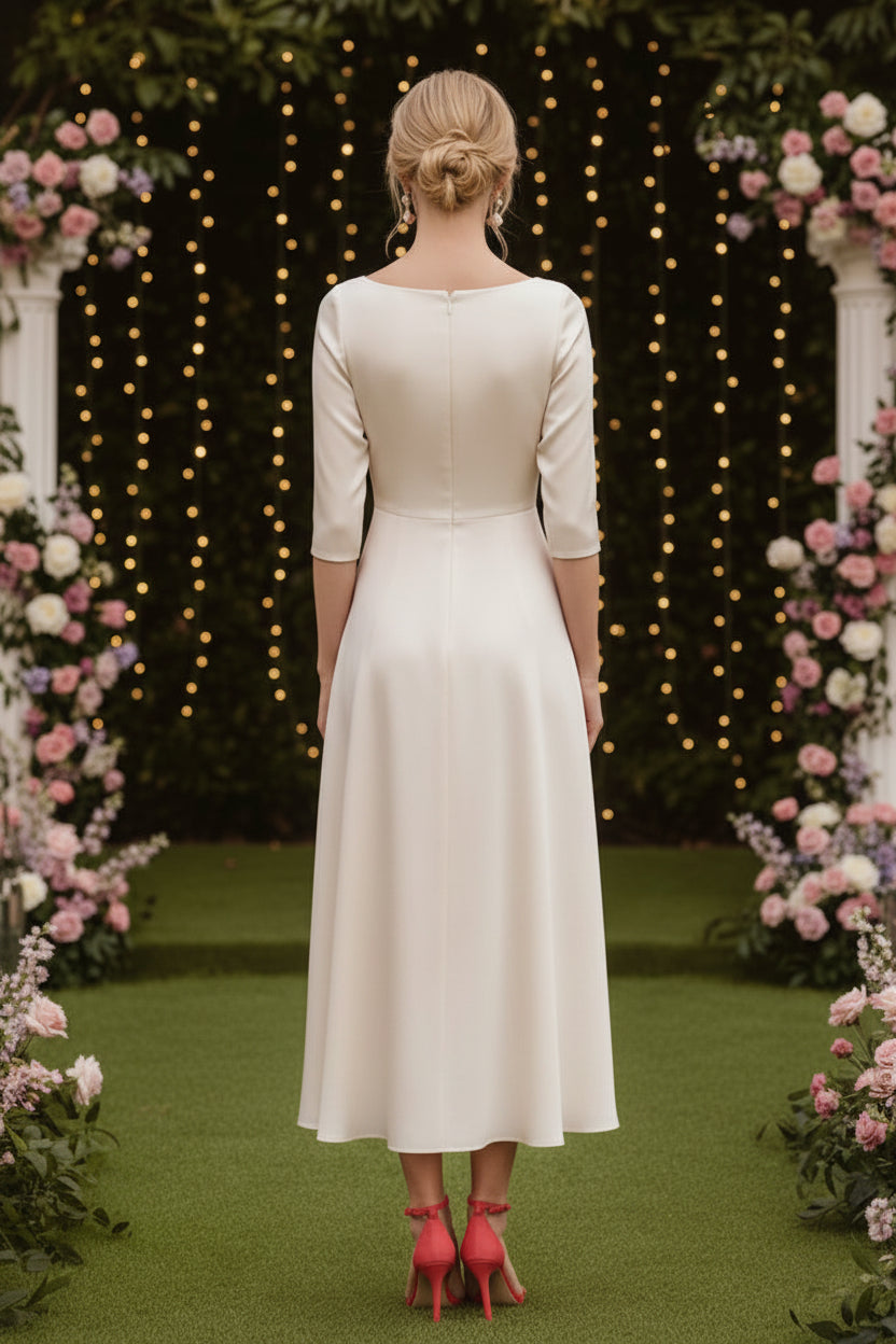 Asymmetrisches Satin-Kleid mit Blumenmuster und U-Boot-Ausschnitt