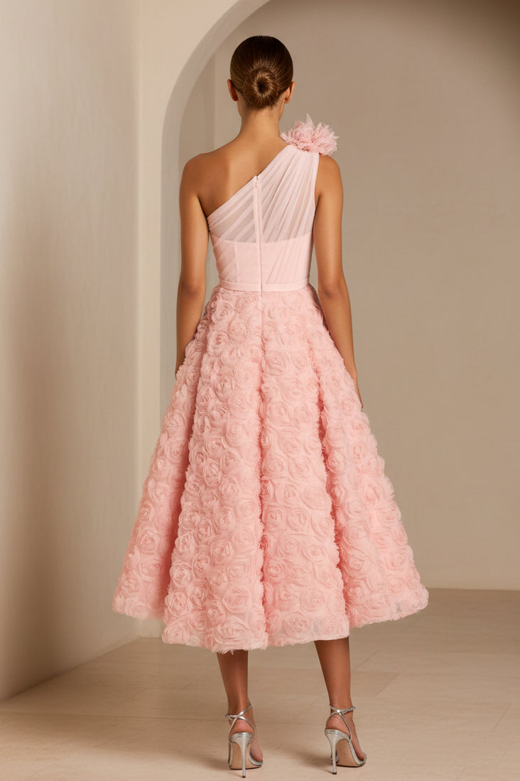 Ärmelloses Midikleid mit 3D-Blumenrosette