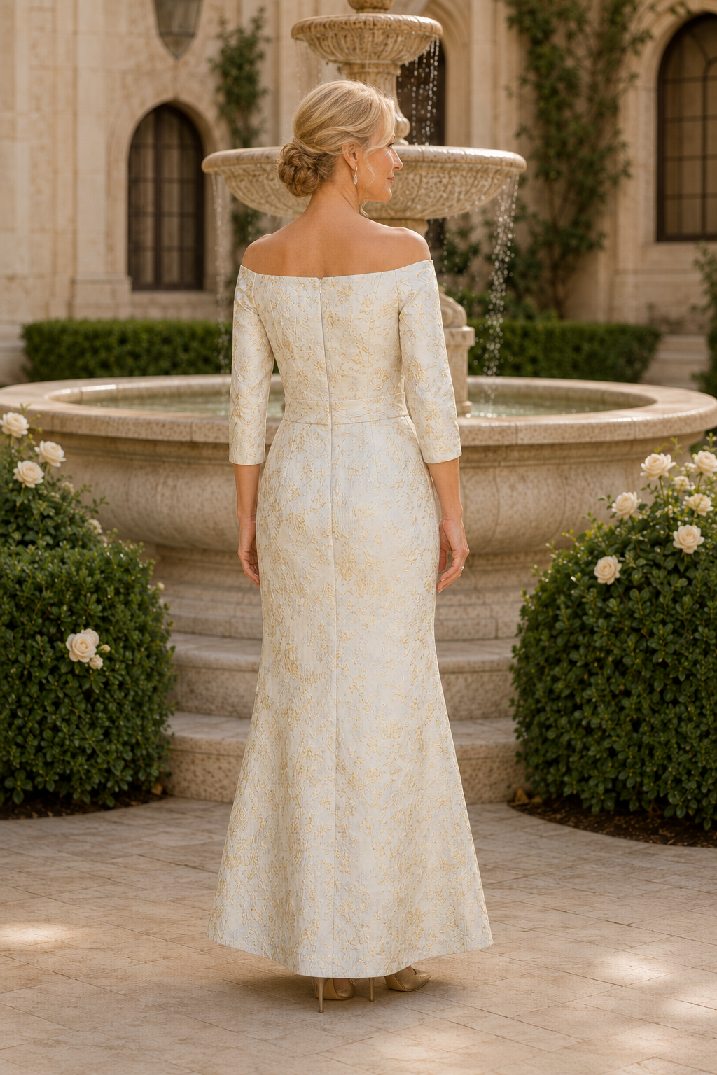 Carmen-Jacquardkleid mit 3/4-Ärmeln