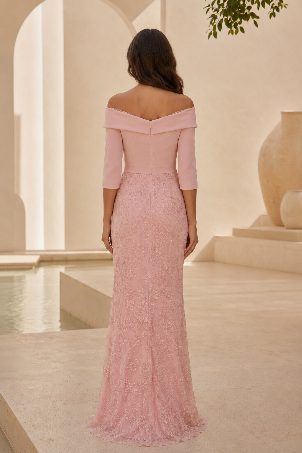 Trägerloses Meerjungfrauen-Abendkleid aus Spitze mit Perlenstickerei