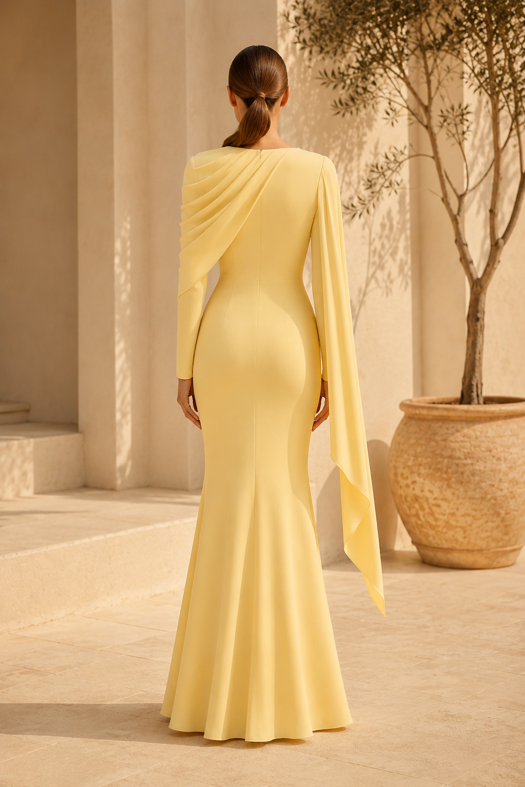 Abendkleid im Meerjungfrauen-Stil mit drapiertem Cape-Ärmel