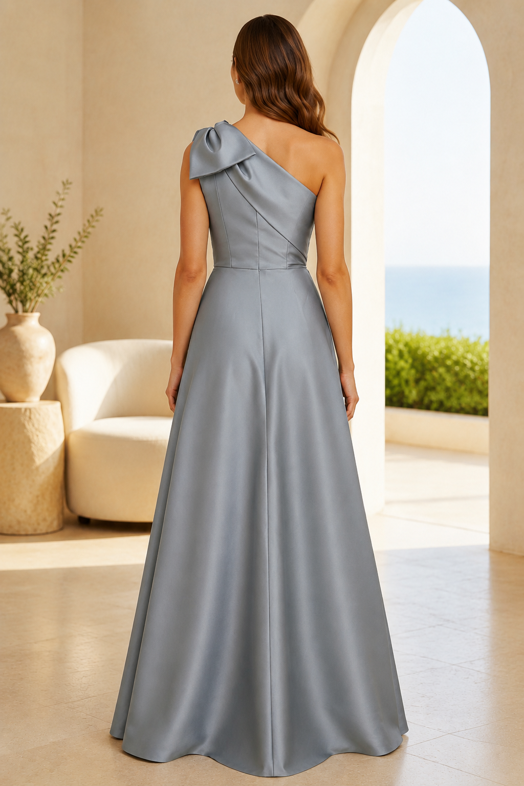 Einseitiges, geblümtes Jacquard-Kleid mit Schleifendetail