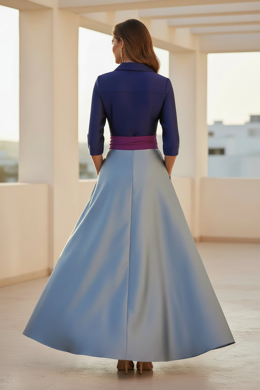 Colorblocking Hemdblusenkleid mit Bindegürtel