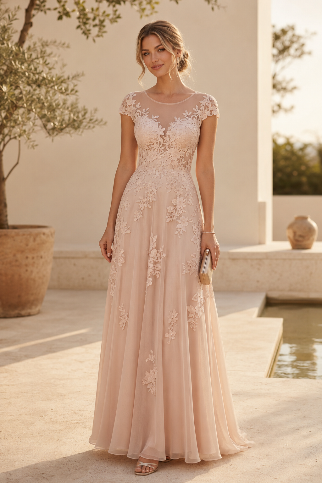 Illusion-Spitzenmieder A-Linien-Kleid mit Flügelärmeln