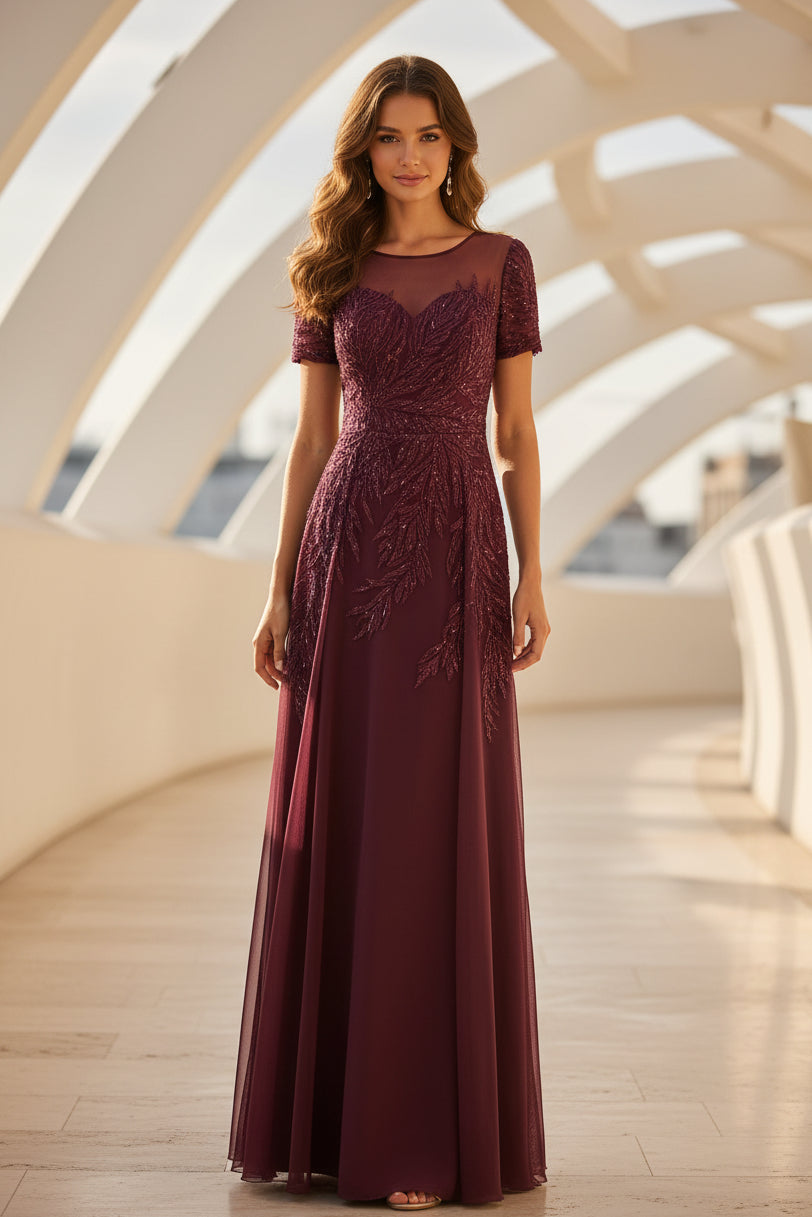 Abendkleid mit Illusion-Kurzarm und A-Linie