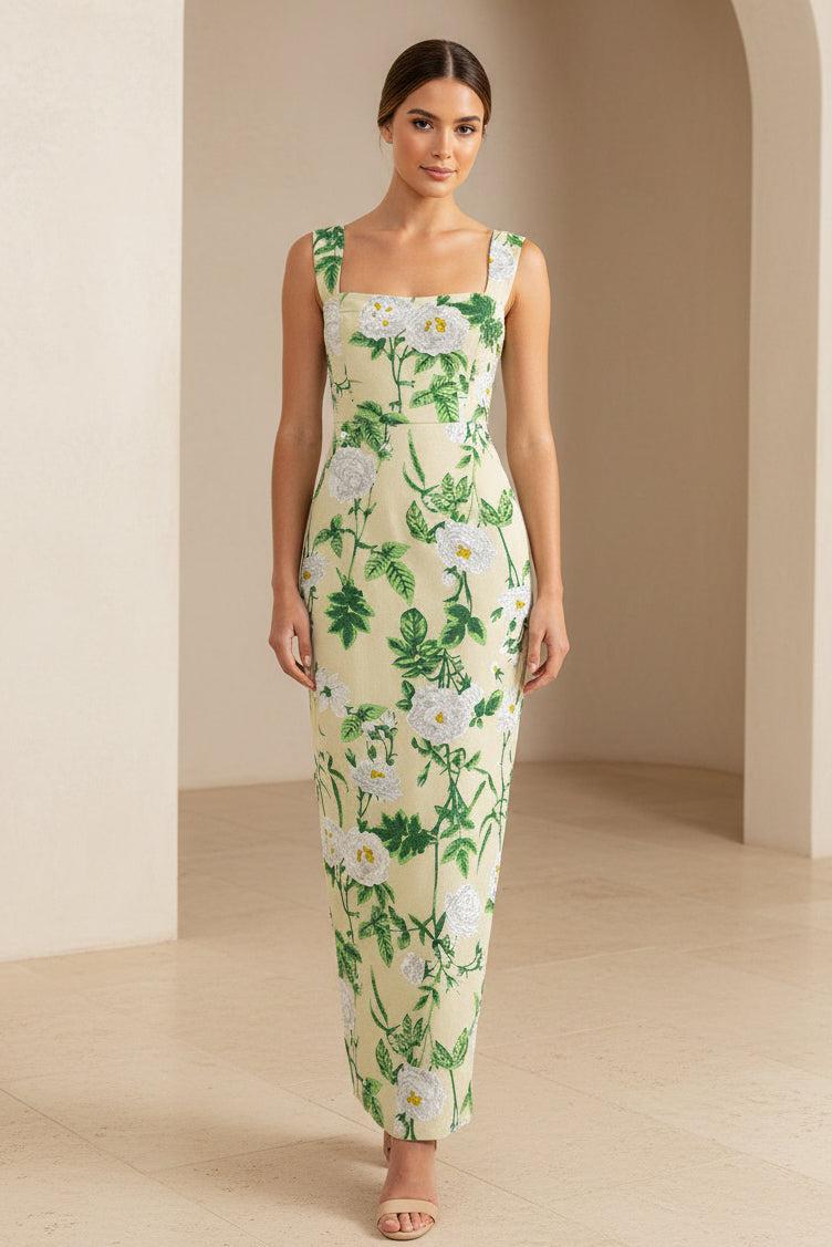 Maxikleid mit Blumenmuster, eckigem Ausschnitt und schmaler Silhouette