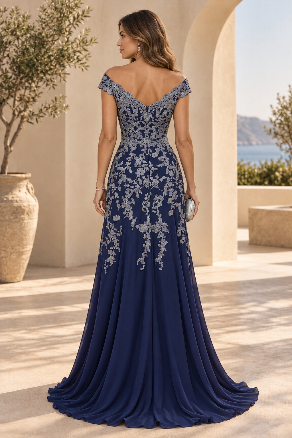 Floral Lace Off-the-Shoulder A-Line Evening Gown