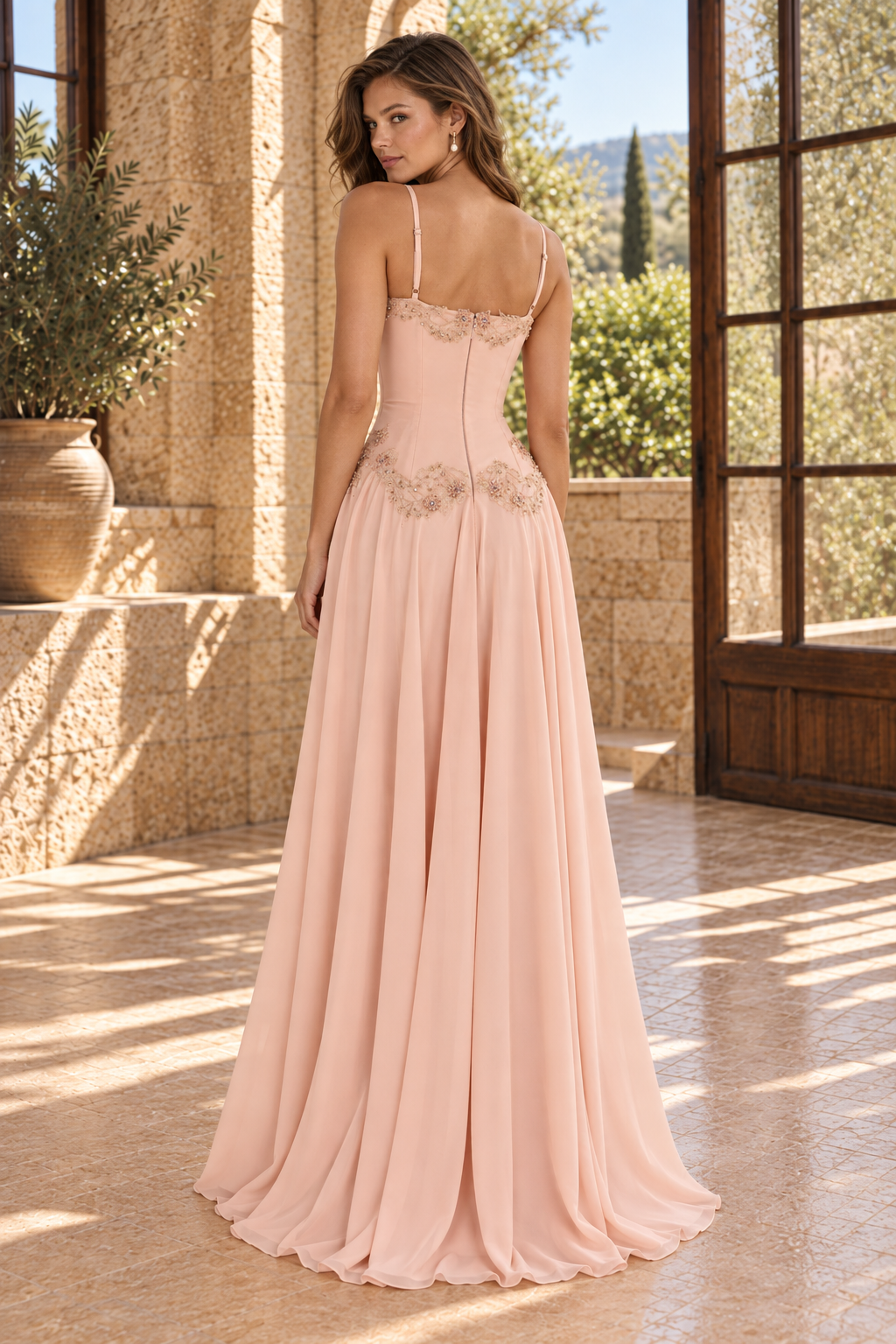 Corset Bodice Beaded Appliqué A-Line Gown