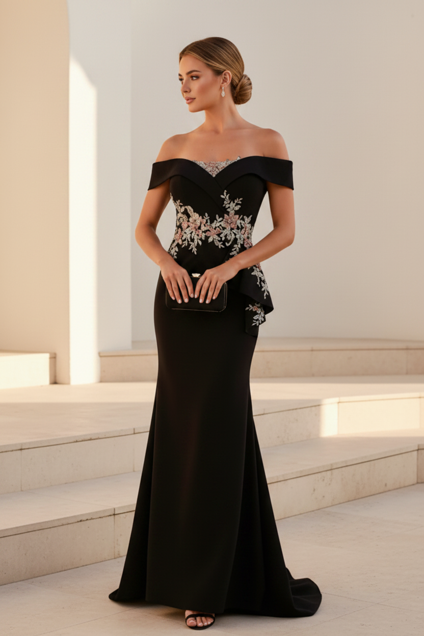 Trägerloses Meerjungfrauenkleid mit Stickereien