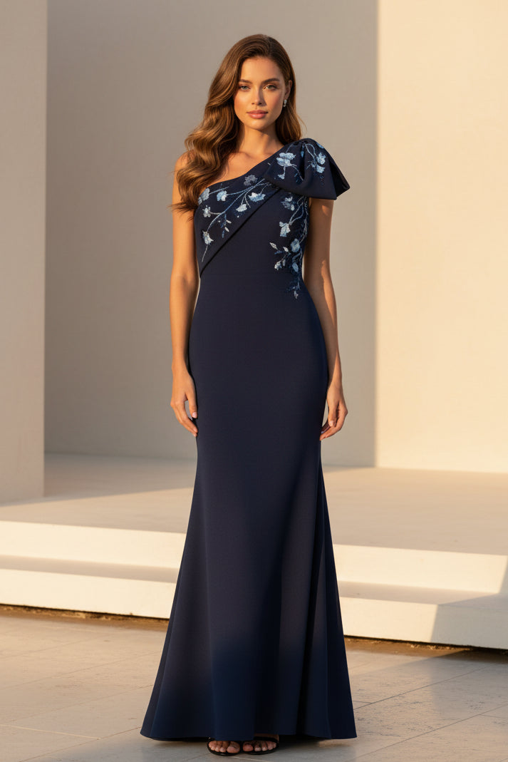 One-Shoulder besticktes Meerjungfrauenkleid aus Crêpe