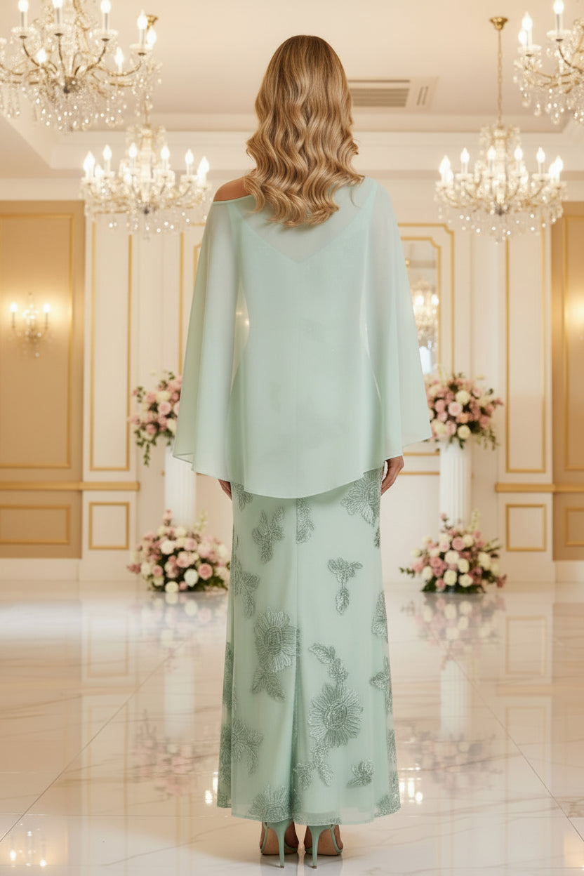 Blumen-Abendkleid mit One-Shoulder-Cape