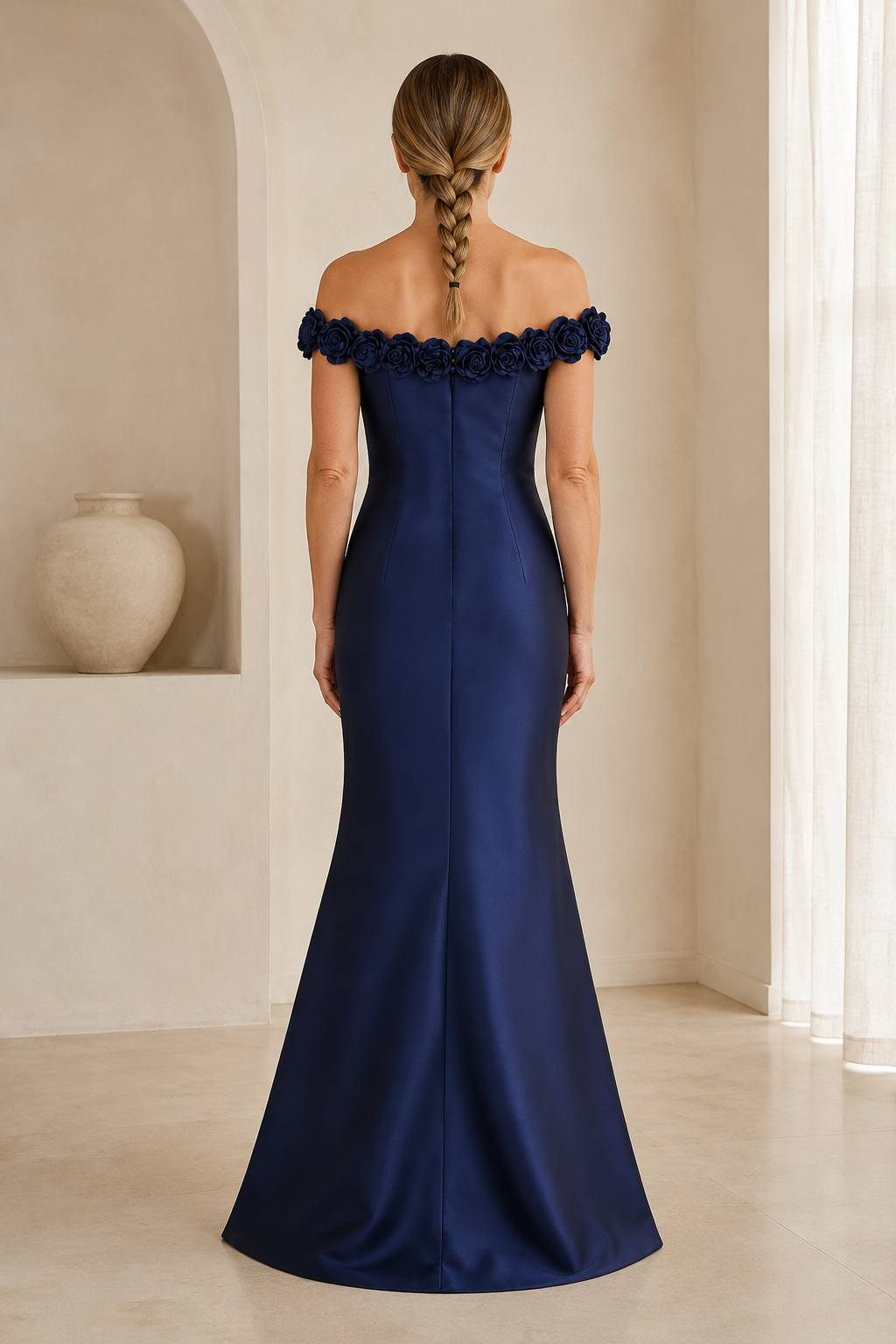 Trägerloses Satin-Meerjungfrauenkleid mit 3D-Blumenbesatz