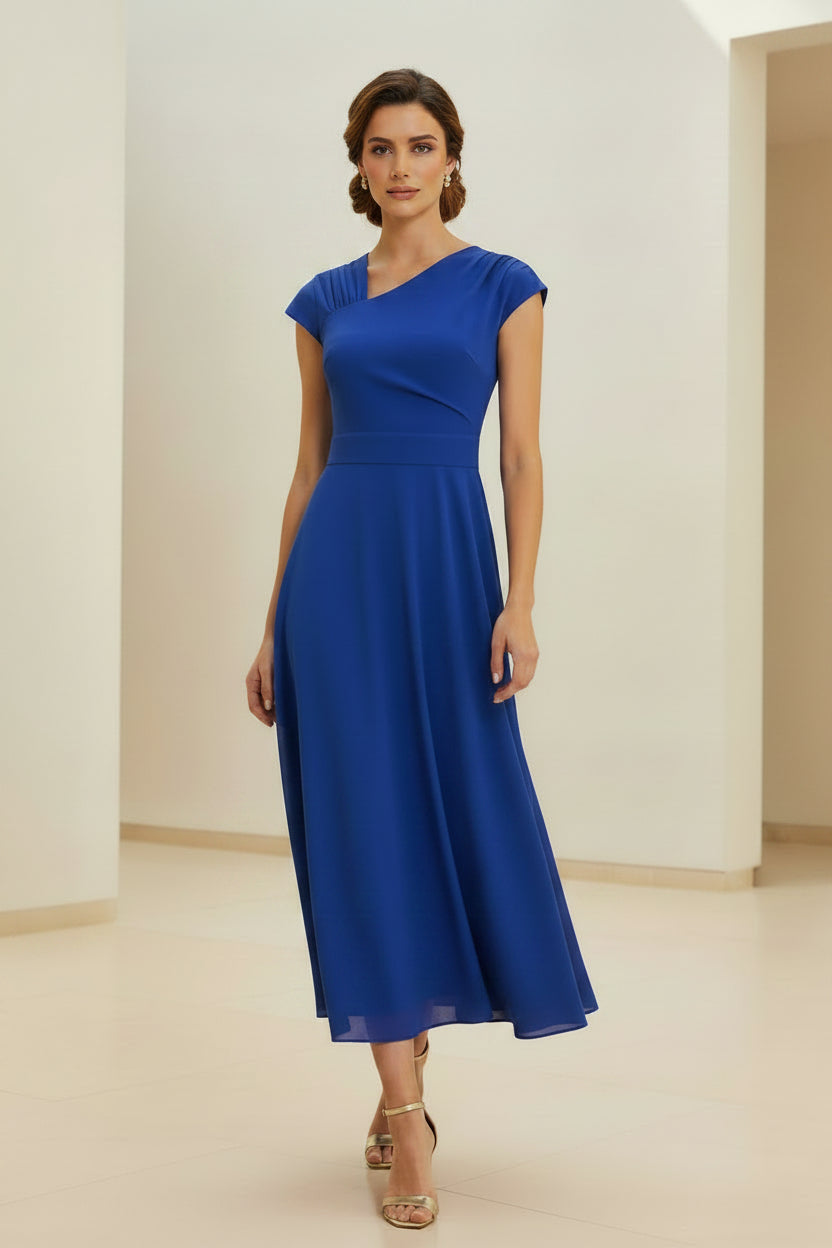 Ärmelloses plissiertes A-Linien-Midikleid mit One-Shoulder-Träger