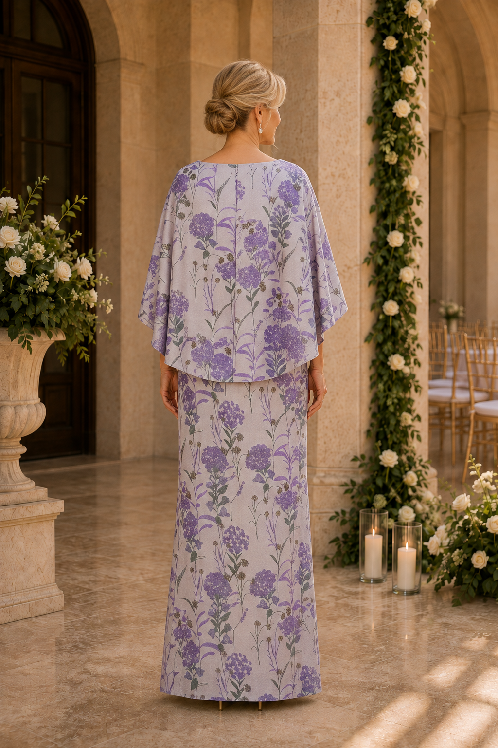 Maxikleid mit Blumenmuster und Capelet