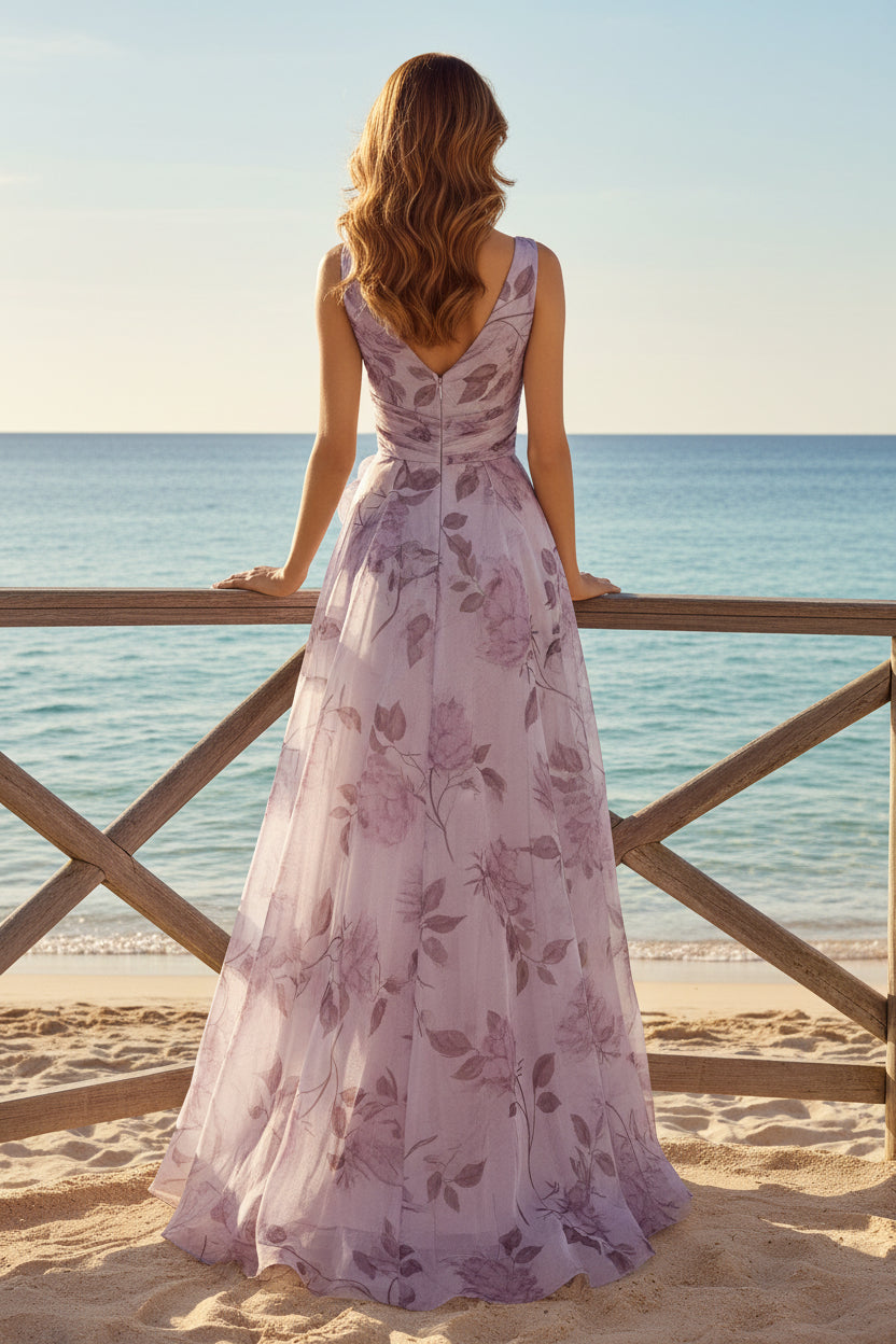 Blumen Chiffon Wickelkleid in A-Linie Abendkleid