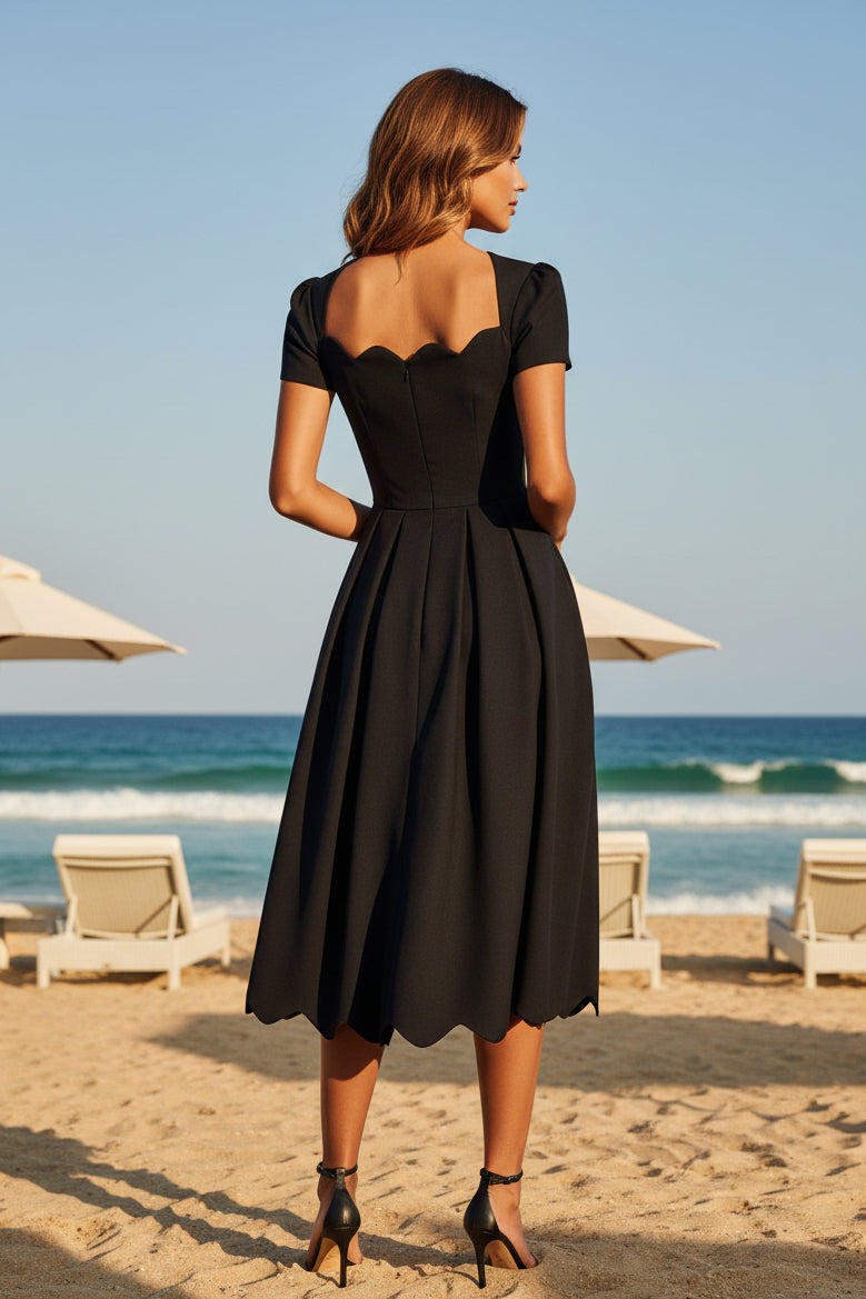 Elegantes Midikleid in A-Linie mit Wellensaum und Taschen