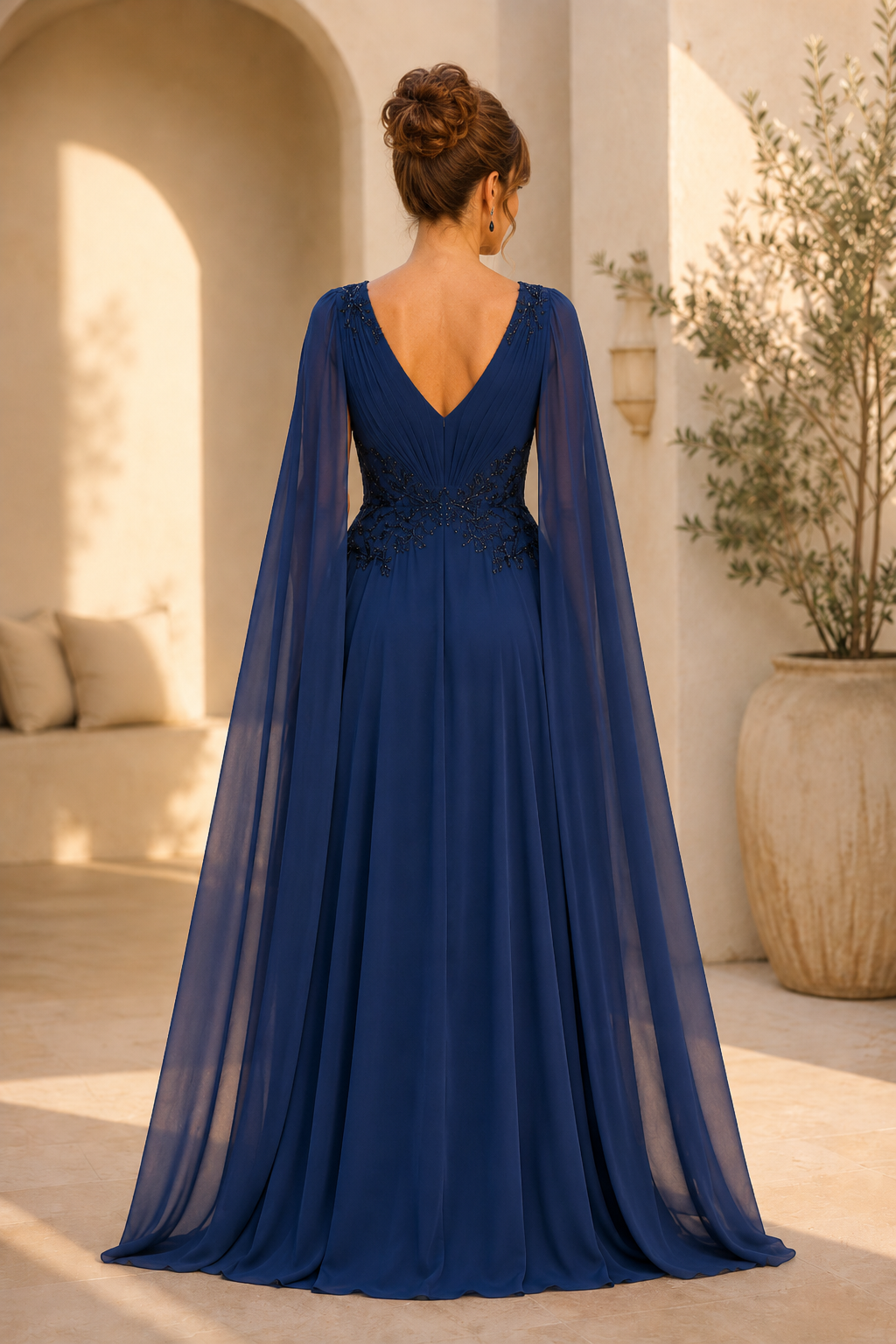 A-Linien Chiffon-Cape Abendkleid mit Perlenstickerei