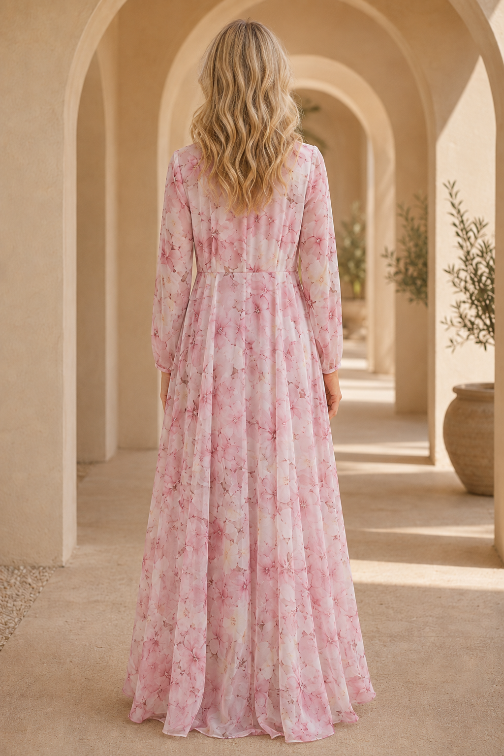 High-Low-Kleid mit floraler Staubmantel-Jacke