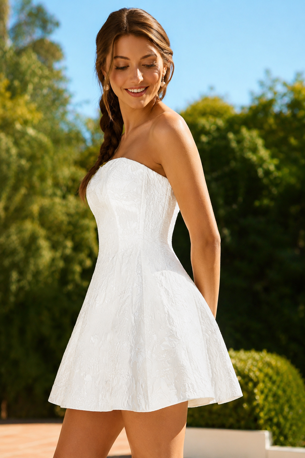 Trägerloses Jacquard-Mini-Kleid in A-Linie